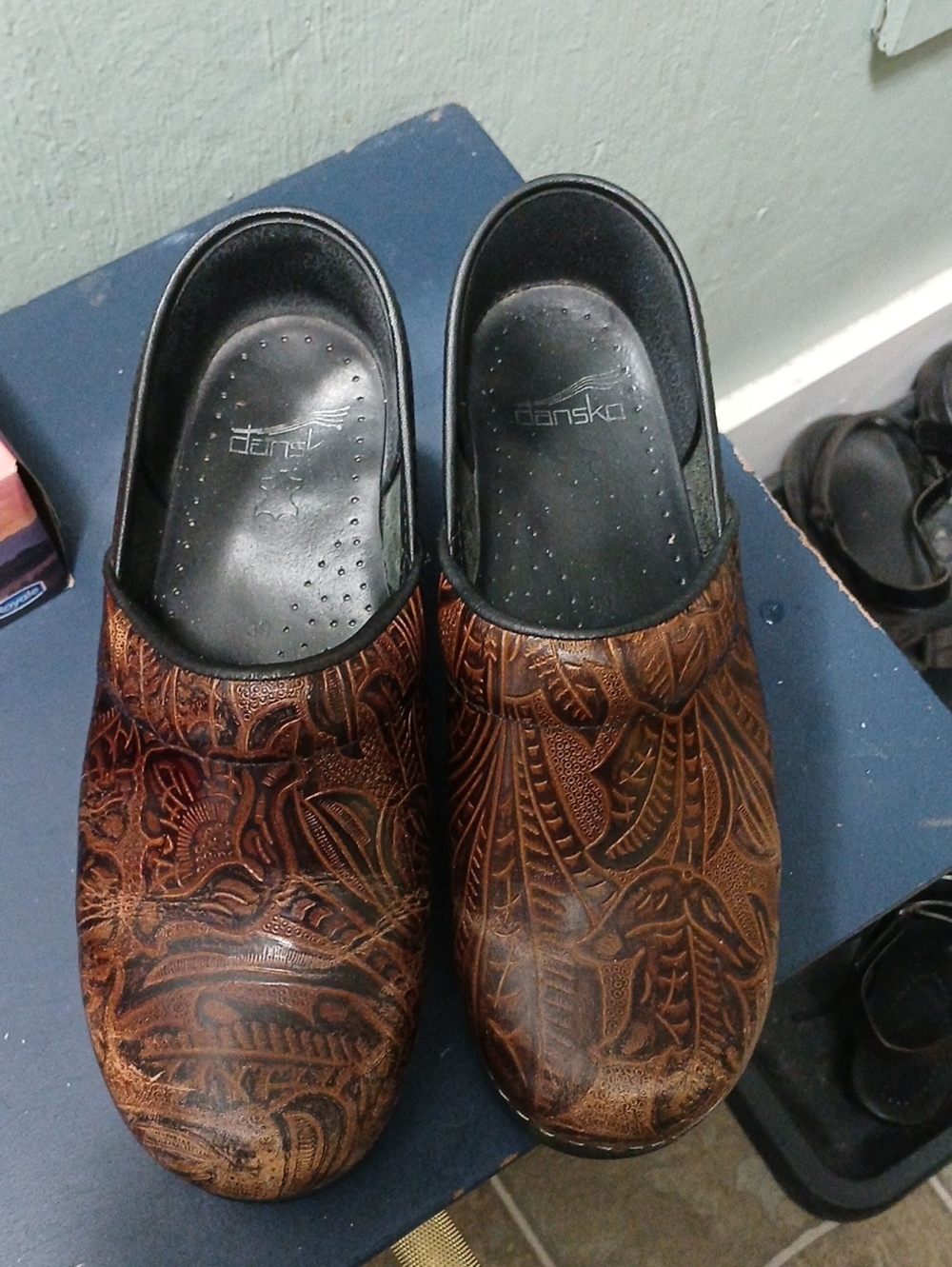 Dansko Brown Embossed Leather Slip-On Clogs